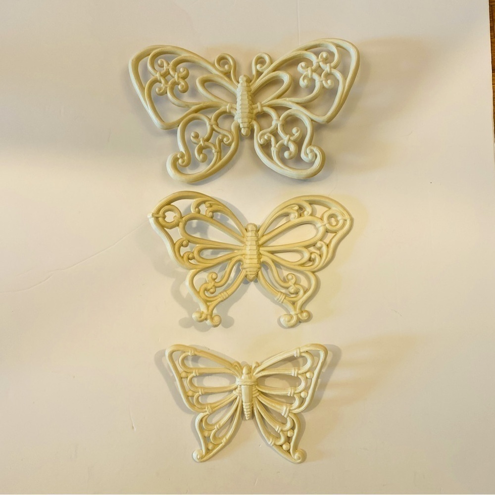Home Co. Butterflies set of three plastic wall decor, cream colour vintage
